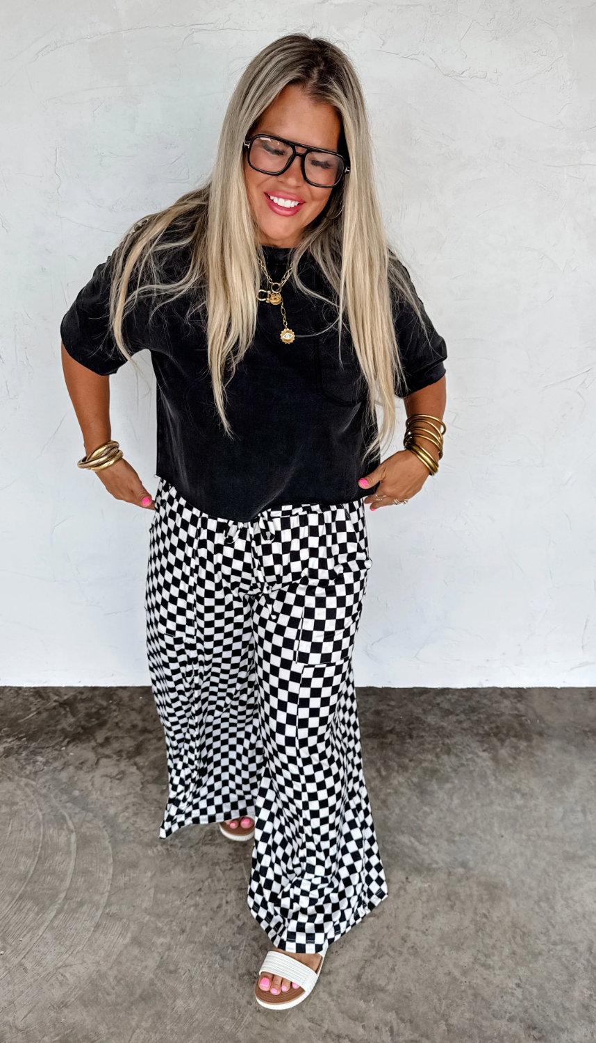 Haddie Wide Leg Checkered Pants