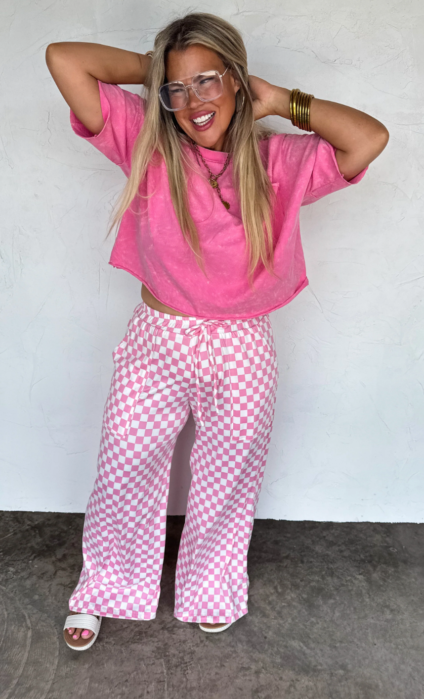 Haddie Wide Leg Checkered Pants