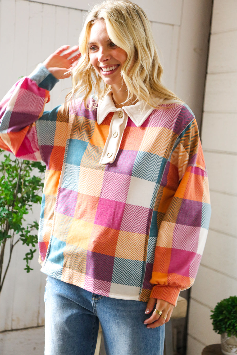 Berry Bright Days Patchwork Collared Reverse Seem Placket