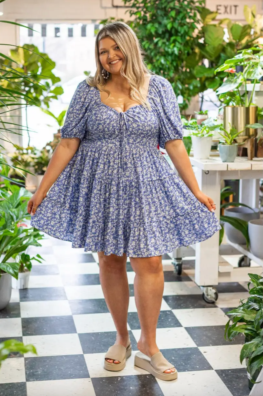 Blue Floral Babydoll Dress