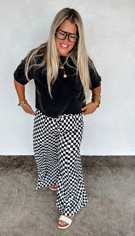 Haddie Wide Leg Checkered Pants